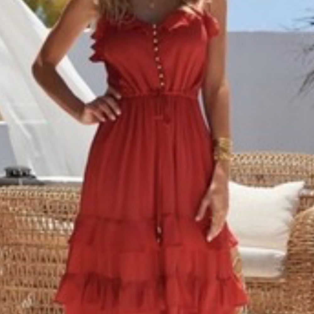 Melissa Odabash Red Ruffled Midi Sundress - Picture 3 of 8